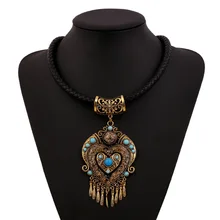 2017 new fashion bohemian necklace pendant flowers power long tassel collar big gem vintage ethnic choker maxi necklace women