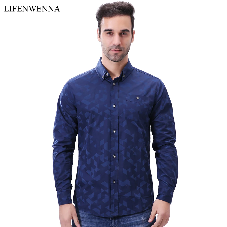 M 5XL New Summer Fashion Mens Shirt Slim Fit Long Sleeve Jacquard Weave