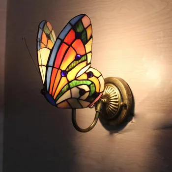 

Butterfly Wall Lamps Art Stained Glass Shade Light For Living Room Bedside Indoor Lights Fixtures Corridor Bar Wall Sconce