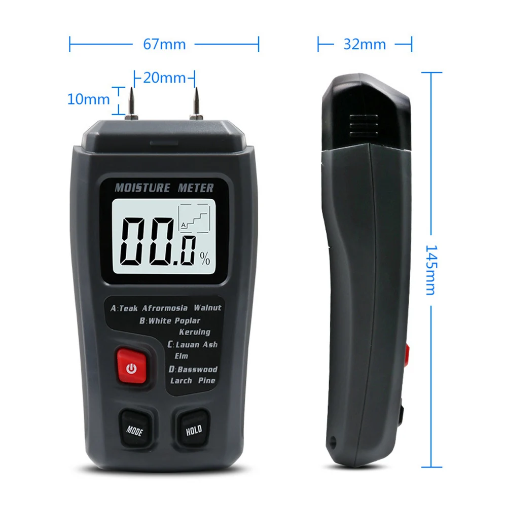 Двухконтактный цифровой измеритель влажности древесины 0-99.9% тестер влажности древесины детектор влажности древесины с большим ЖК-дисплеем