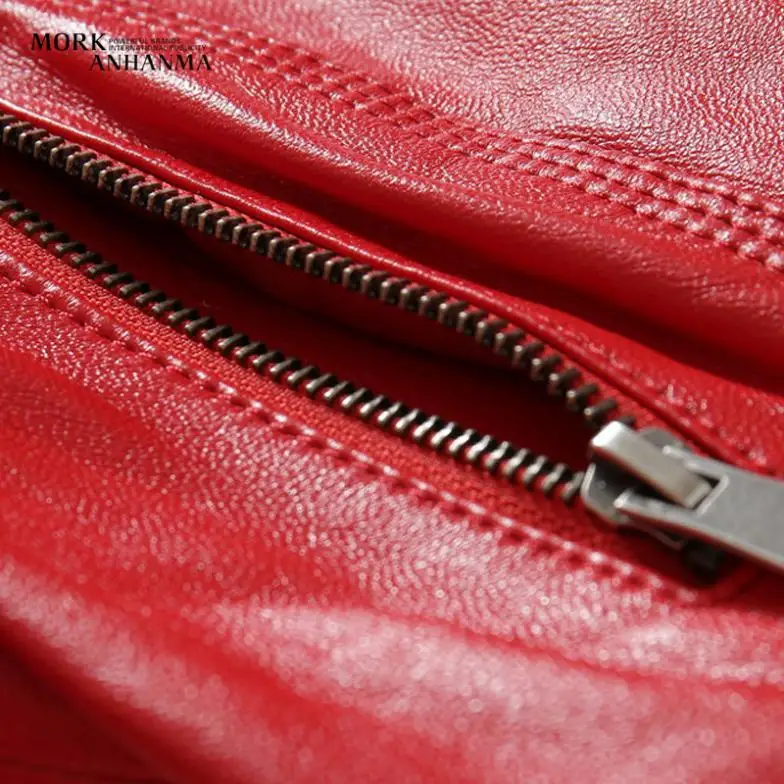 Красная Женская куртка из натуральной кожи, приталенная модная кожаная мотоциклетная куртка, Женская Весенняя кожаная куртка черного цвета