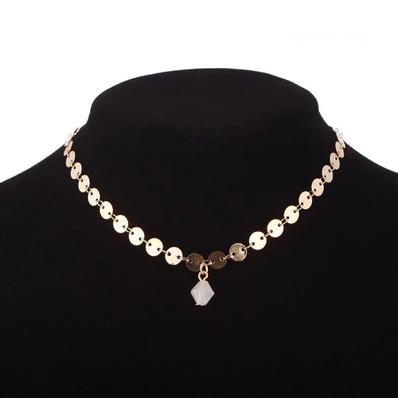 

Delicate Gold Silver Color Clavicle Chain Choker Necklace Women Sequins Wafer Coin Necklace Charm Handmade Party Jewelry
