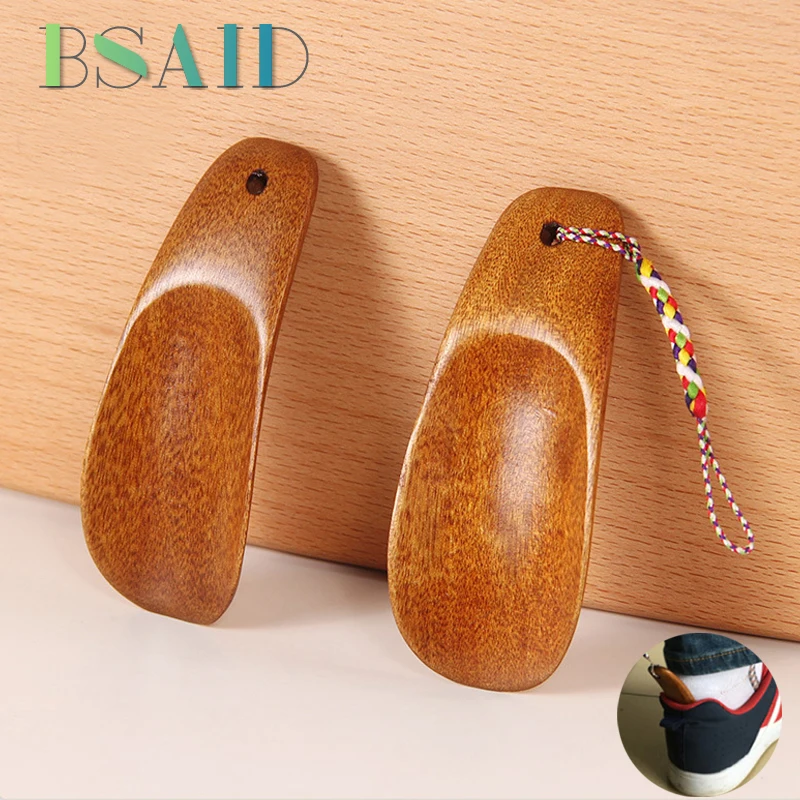 

BSAID Portable Wood Shoehorns Smooth Solid Hanging Wooden Shoe Horn Shoes Spoon Lifter With Rope Schoenlepel Shoes Accessories