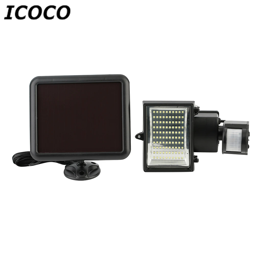 

ICOCO 100LED Solar Powered Panle Street Light Outdoor Path Wall Motion Sensor Security Energy Saving Spot Light Waterproof IP33
