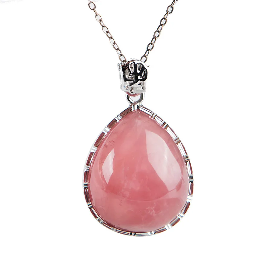

Genuine Madagascar Natural Pink Quartz Crystal Water Drop Bead Women Lady Fashion Necklace Crystal Pendant 34*25*12mm