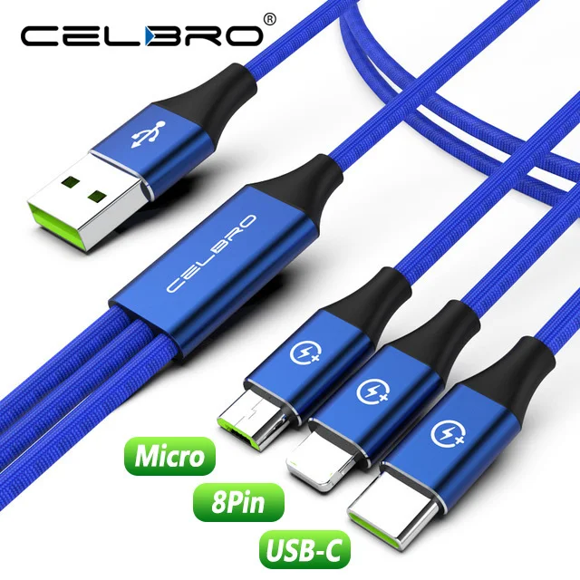 

3In1 Multi USB Charger Cable for Huawei P30 Meizu Xiaomi Universal Micro USB Type C Charging Cabel Cell Phone Tipe C USB-C Kabel