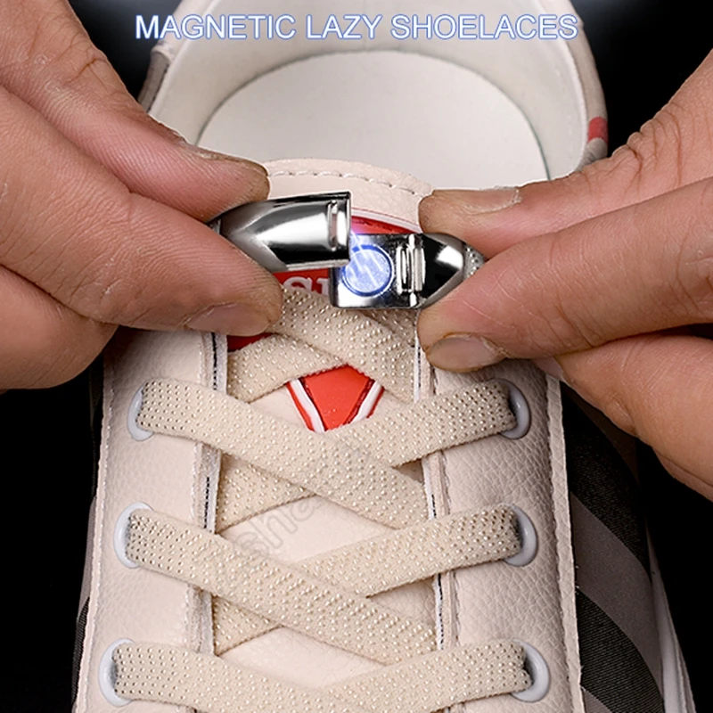 New Elastic Shoelaces Magnetic 1 Second Locking Shoe laces No Tie Creative Simple Flat Shoelace Leisure Sneakers Lazy laces