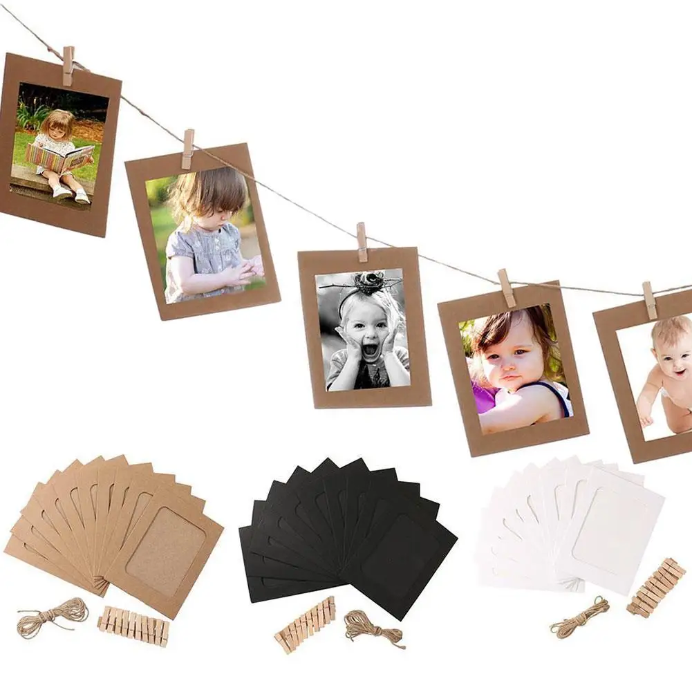 

10 Set Vintage Paper Photo Frame DIY Wall Hanging Rope Clip 15*12cm Creative