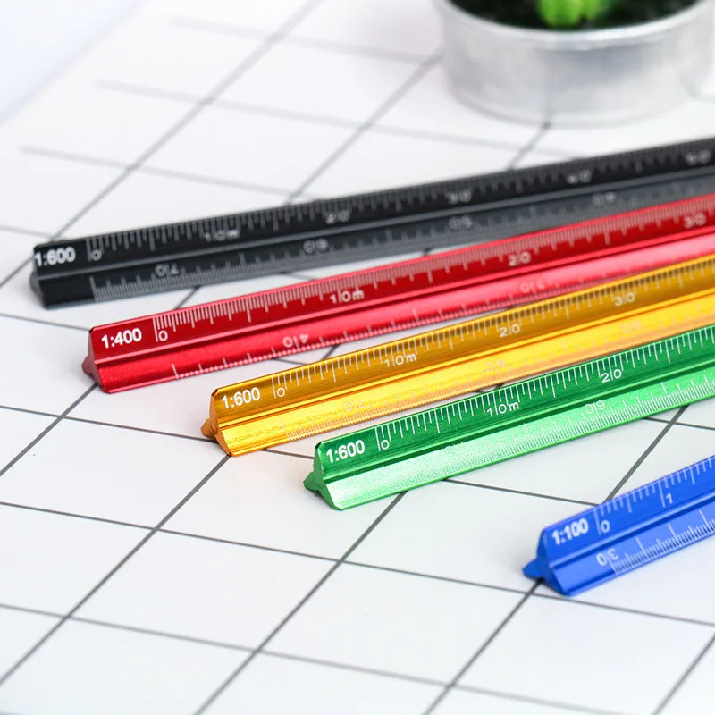 

Multi-function High Quality Colorful 15cm Aluminum Triangular Scale Ruler Small Proportion 1:20-1:125 Aluminum Scale Ruler