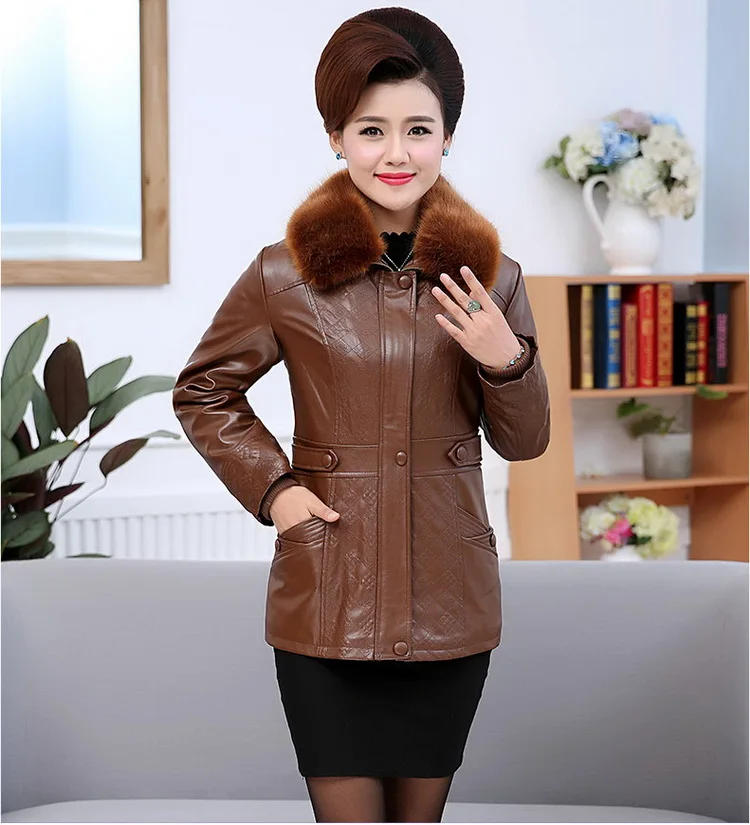 Women Winter Leather Jacket PU Parkas New Ladies Fur Collar Cotton-padded Coat Female Outerwear Large Size 5XL K0725