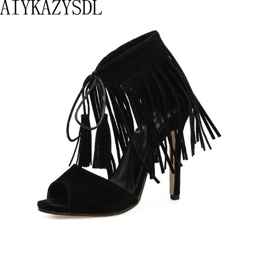fringe tassel heels