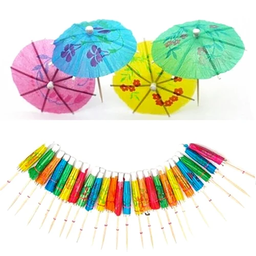 50Pcs Mixed Color Mini Umbrellas Parasol Snack Cocktail Party Pick