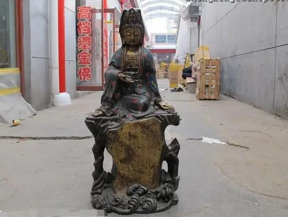 

30"Tibet Folk Buddhism Bronze cloisonne freedom Sit Hill Kwan-Yin Buddha statue
