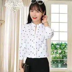 EFINNY 2018 для женщин в горошек блузка OL рубашка Высокое качество модные классические топы корректирующие белая