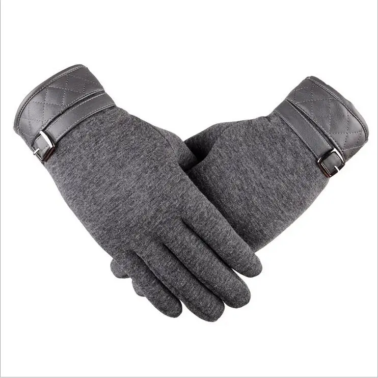 Модные мужские перчатки для вождения с сенсорным экраном зимние плюс плюшевые толстые теплые шерстяные кожаные Наручные кашемировые спортивные перчатки для велоспорта S51 - Цвет: B Gray