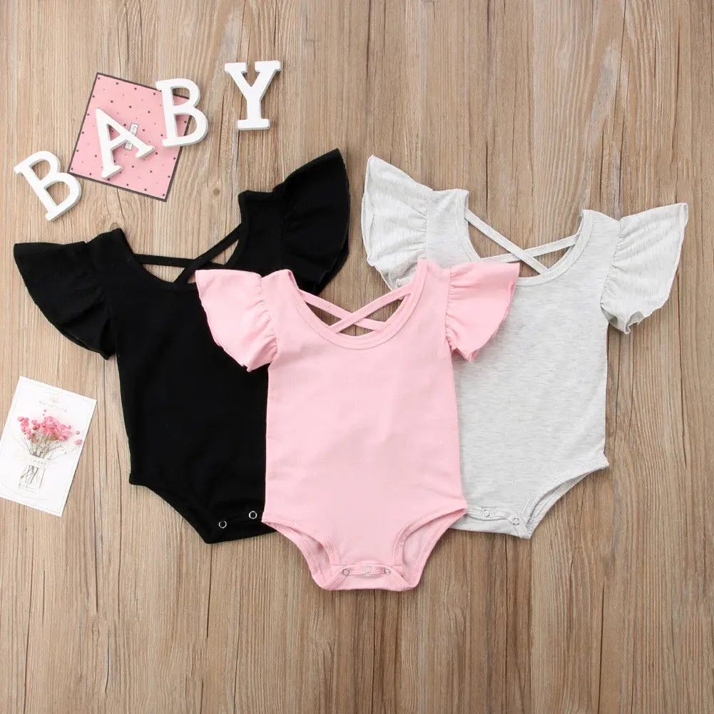 

2019 New Newborn Infant Baby Girl Jumpsuit Solid Bodysuit Cotton Casual Outfits Summer Sunsuit Clothing Dropshipping