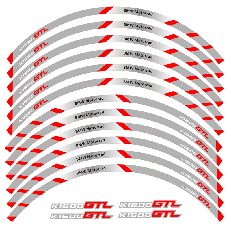 Высокое качество нового 12 шт. толстый край внешний обод Стикеры колеса нашивки наклейки для BMW K1600GTL - Цвет: B Red