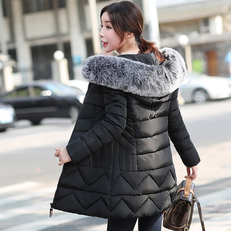 2018 Autumn Winter Jacket Women Fashion Warm Parkas Female Down Cotton Jacket Hooded Large Fur Collar Slim Winter Thicken Coat