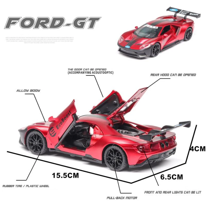1:32 классическая модель автомобиля Ford GT Diecasts & Toy со звуком и светильник коллекция