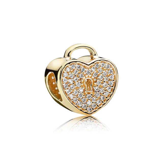 

Kristie 100% 925 Sterling Silver 1:1 Authentic 750833CZ GOLD HEART LOCK CHARM Beaded DIY Bracelet Original Women Jewelry