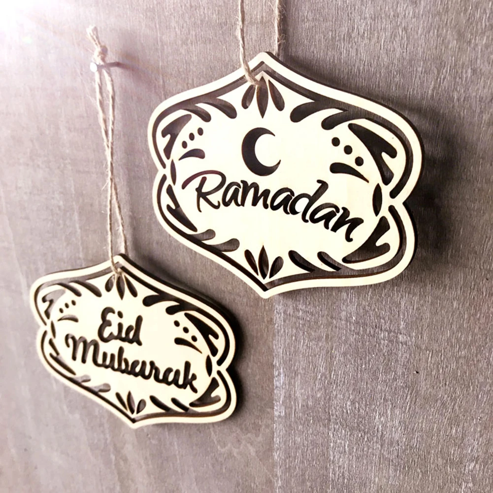 10 шт. DIY Eid Mubarak мусульманское украшение для дома Рамадан подвесной кулон деревянный резной Орнамент Ремесло с веревками