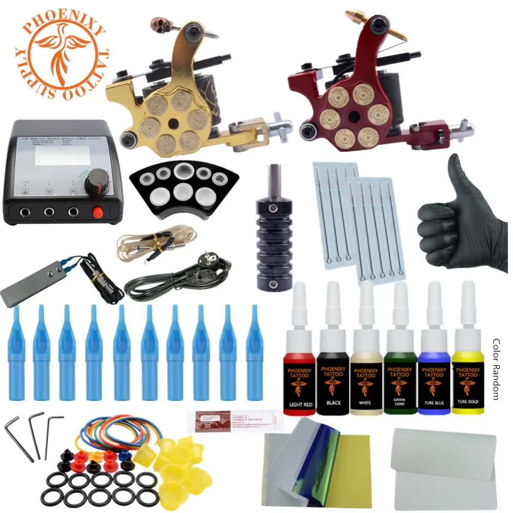

Professional Tattoo Kit Tattoo Machine Set 6 Colors Tattoo Ink 20 Needles Tattoo Nozzle Grip Set Black LED Power Supply