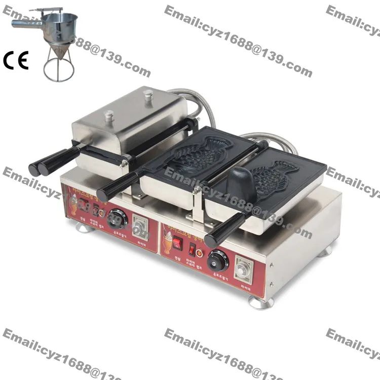 

Free Shipping Commercial Nonstick 110v 220v Electric Dual Korean Icecream Taiyaki Machine Baker Maker Iron With Batter Dispenser