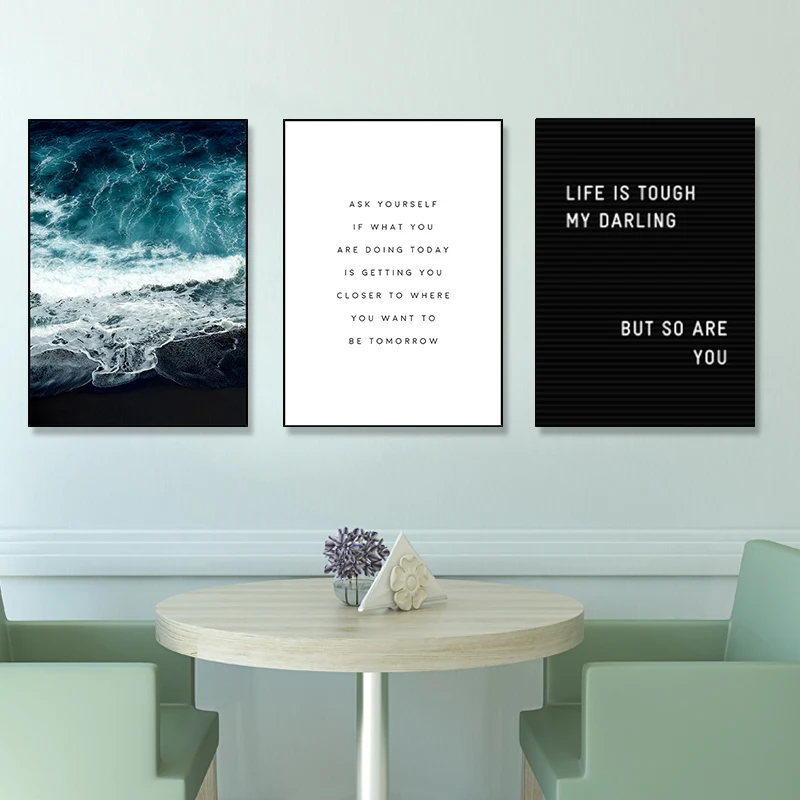 

Nordic MinimalistDeep Green Sea Canvas Paintings Decorative Strong Mind Quotes Printed Posters Wall Art Pictures Living Room