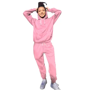 

Spot casual solid color hooded collar fashion two-piece suit Set Student two-piece high street comfort suit women's suit trend