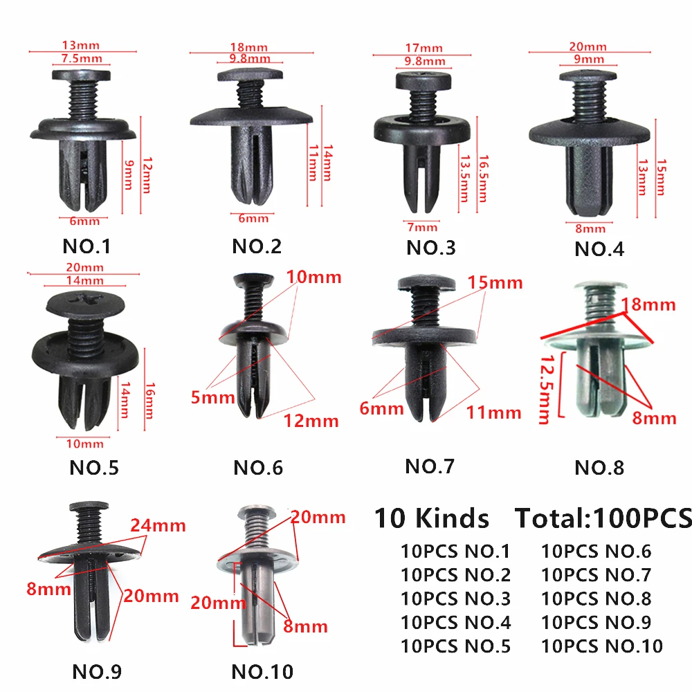 

100PCS Universal Auto Repair Maintenance Electrical Lines Modification Fixed Plastic Fastener Clip Mixed Set For All Car