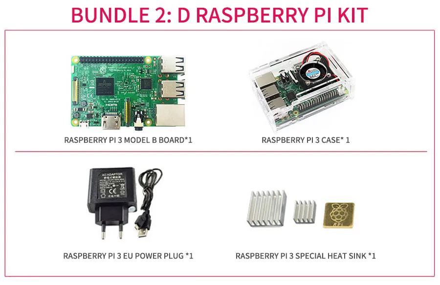 Raspberry Pi 3 комплект+ акриловый чехол+ блок питания+ USB кабель с переключателем+ 16 г Micro SD карта+ теплоотвод с Wi-Fi Bluetooth