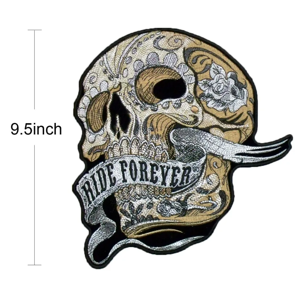 Ride forever skull motorcycle embroidery iron on patch Skull custom punk biker cut stickers free shipping (2)