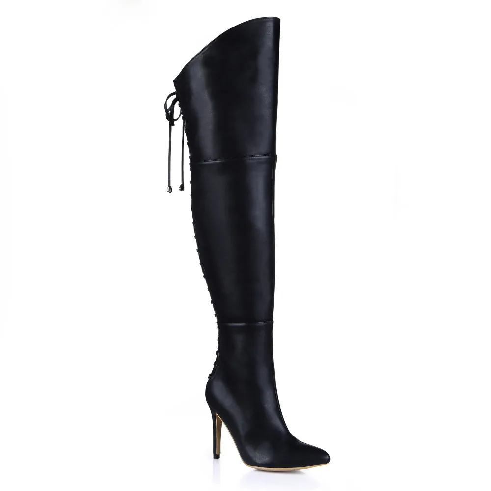 Plus Size 43 Over Knee High Boots Pointed Toe Leather Women Boots Black ...