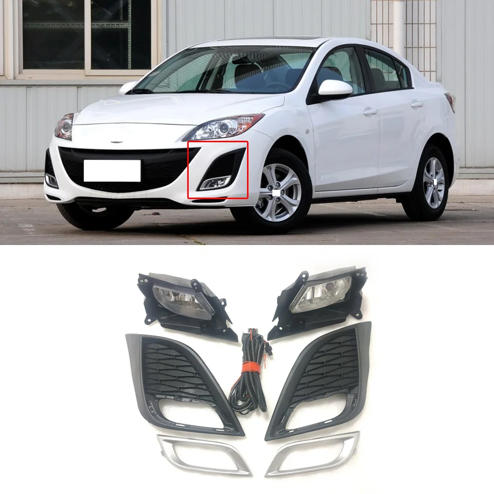 

CAPQX 1Set For Mazda 3 Mazda3 10-15 Front Bumper DRL Daytime Running Light Fog Light Fog lamp Frame with Harness Kits