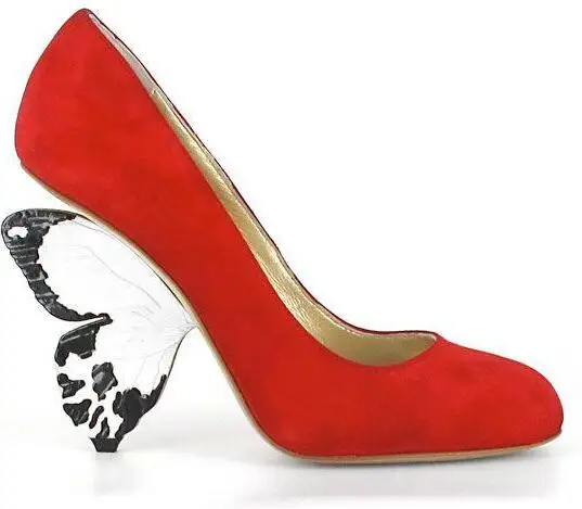 Fashion Women Flutterby Shoes Luxury Round Toe Hand Painted Wing Shaped Butterfly Heel Red Party Pumps Women Shoes Feminina Pump