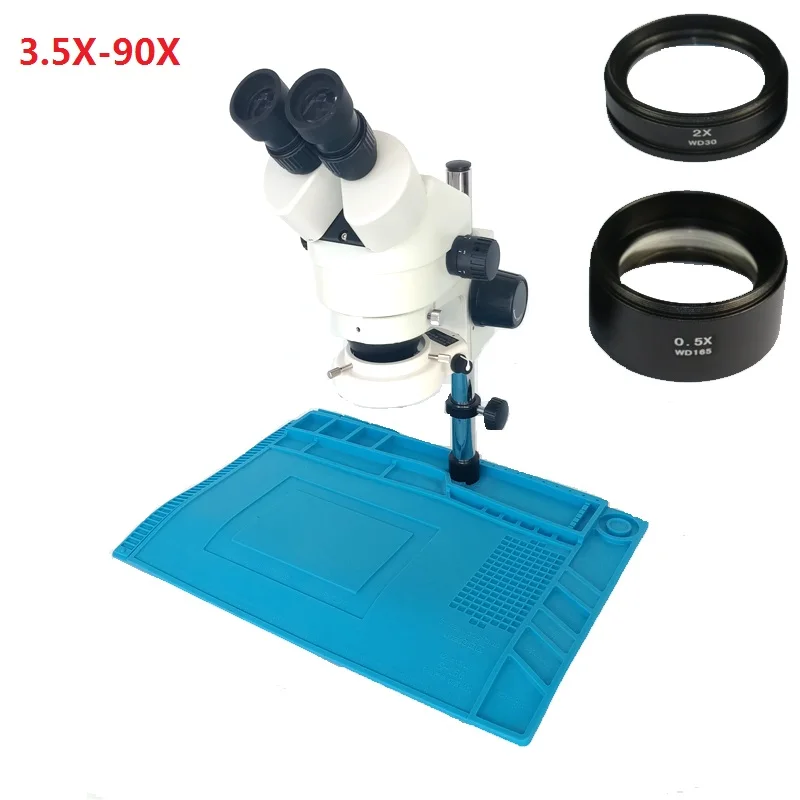  3.5X-90X Magnification binocular Stereo Zoom Microscope Smartphone Motherboard Repair with 0.5X 2.0