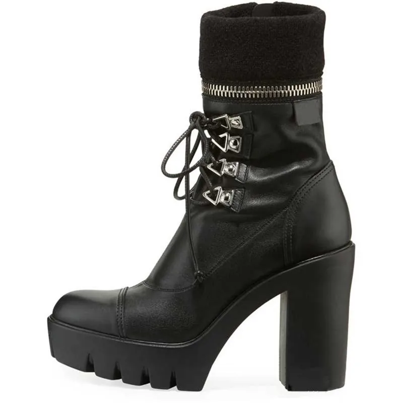 Chic Women Martin Boots British Black Platform Ankle Boots Waterproof  Punks Women's Motorcycle Boots Super High Heel Lady Shoes (4)