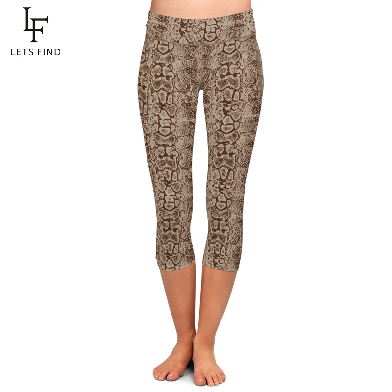 

LetsFind New Arrival Sexy Snake Skin Print Leggings Fashion High Waist Women Comfortable Fitness Stretch Mid-Calf 3/4 Leggings