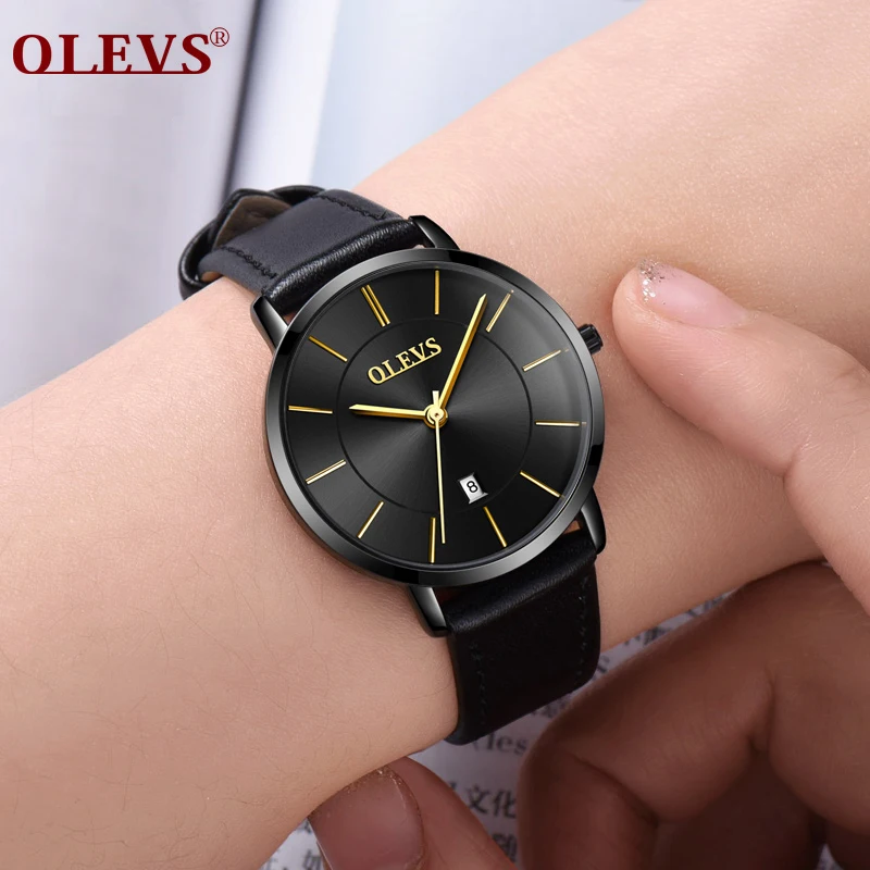 OLEVS Casual Top Brand Wristwatch For Women Ultrathin Elegant Female Clock Fashion Waterproof Leather Ladies Watch Gifts L5869