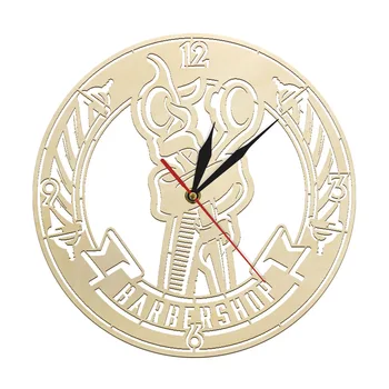 

Barber Pole Hair Scissors Rustic Wooden Barber Shop Wall Clock Hairstyle Barber Logo Sign Decorative Salon Wall Art Wall Watch