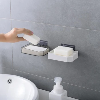 

Household Creative Plastic Soap Dish Draining Soap Holder Kitchen Bathroom Soap Box Wall-Mounted Drain Hollow Soap Shelf Holder