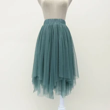 Летние Для женщин мягкая Тюлевая юбка мода нерегулярные нежно-бирюзовый юбка миди короткие леди юбка-пачка индивидуальный заказ Jupe Femme
