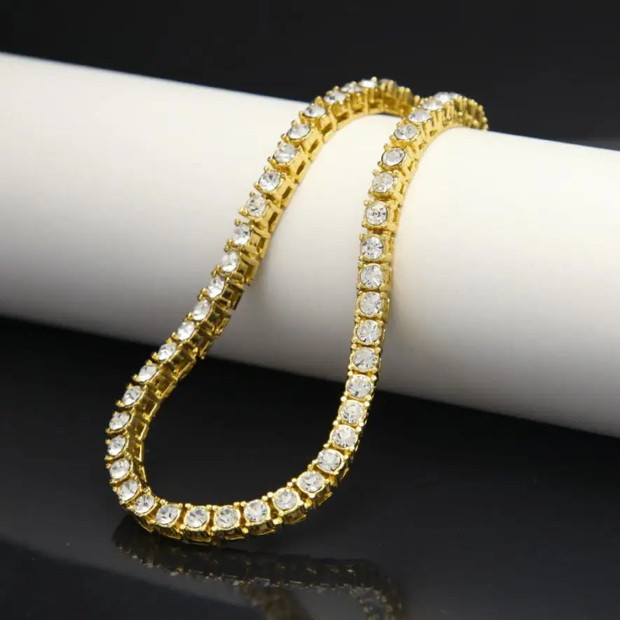 

Hip Hop 1 Row Bling Iced Out Mens Zircon Tennis Chain Bracelet Women Men CZ Link Chain Jewelry Gold Silver Black Color