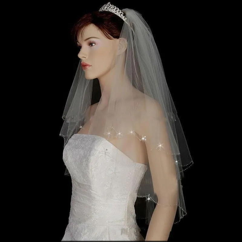 

Sparkle Wedding Veils with Comb High Quality Soft Tulle Bridal Veil with Crystals Short Layered veu noiva