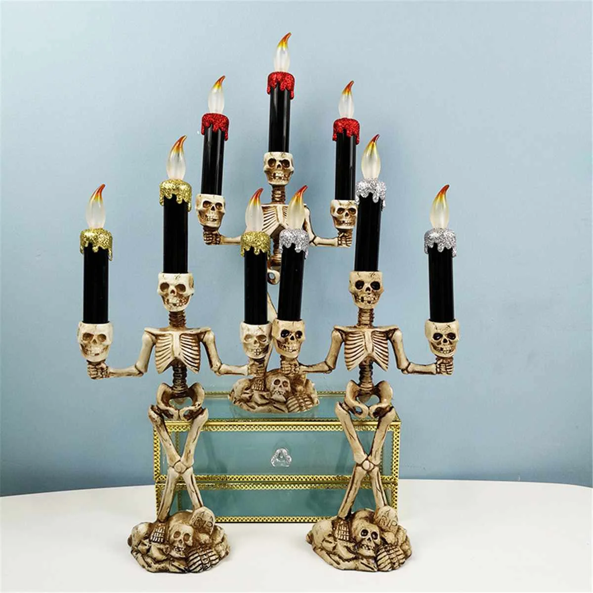 

3-Arms LED Skeleton Candle Light Stand For Halloween Party Halloween LED Candelabra Skull Party Bar KTV Lamp Home Decor