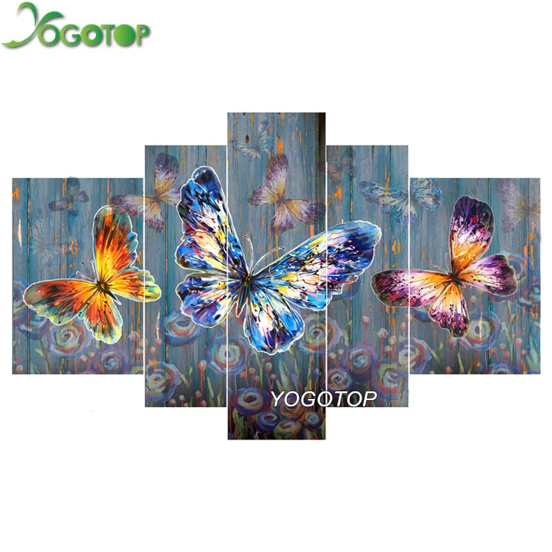 

YOGOTOP DIY Diamond Painting Cross Stitch Kits Full Diamond Embroidery Diamond Mosaic Home Decor Colorful butterfly 5pcs ML181