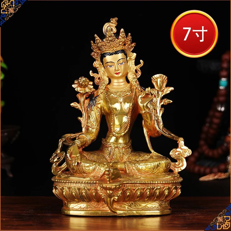 

Wholesale Buddha # 8 inch -efficacious HOME OFFICE House Protection Talisman-Buddhist Buddhism gilding Green Tara brass statue