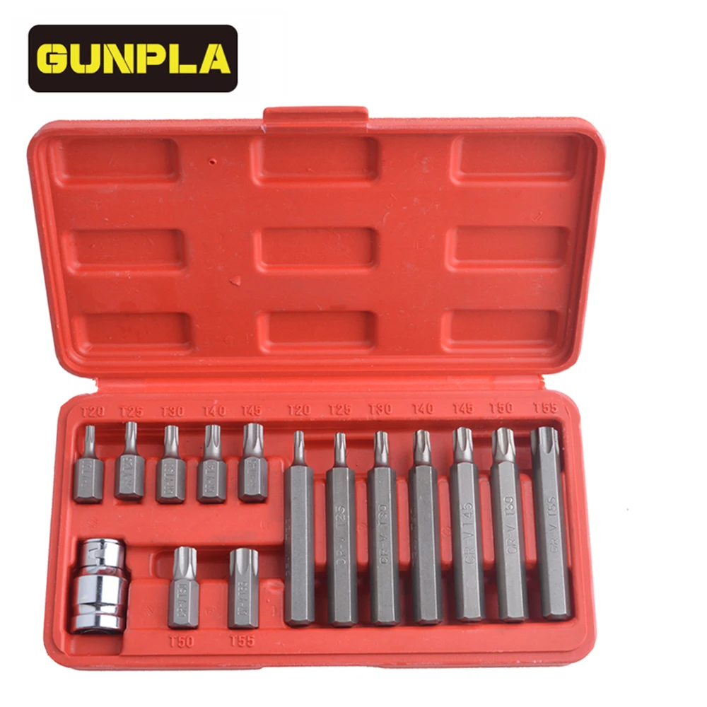 

Gunpla 15-Piece CR-V Torx Bits Set Star Bits Set Chrome Vanadium Steel Including 1PC 1/2inch Drive Adaptor