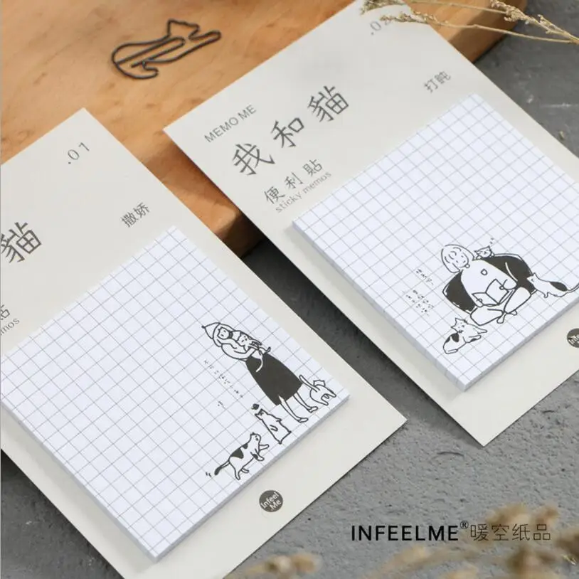 

4 pcs/lot Creative I and cat memo pad Grid series of message notes N post sticker note Stationery Office School supplies