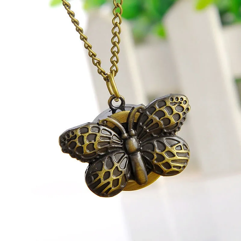 

CLAUDIA Luxury brand Clock Vintage Butterfly Pocket Casual Quartz-watch Necklace Pendant Chain men sports watches Free shipping